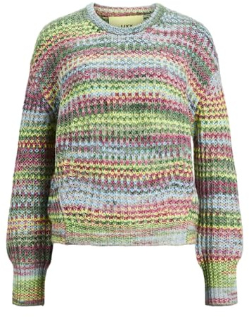 Jack & Jones Damen Jxsimone Space Dye Crew Neck Knit Noos Strickpullover, Limeade/Stripes:/6 Multi Space Dye, S