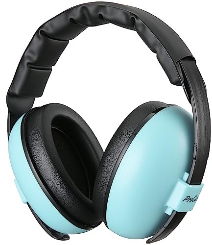 ProCase Cuffie Neonato Antirumore 0-3 Anno,Regolabile Cuffie Antirumore Bambini con Morbido Cuscino, Cuffie di Protezione Dell'udito per Neonati Concerto Aereo Dormire -Azzurro