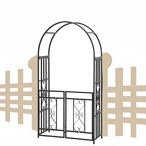LYAH Rosenbogen Mit Doppelten Tor, Garten Torbogen Rankhilfe Rankgitter Pergola Metall Rosengestell Für Verschiedene Kletterpflanzen, Rasen Patio Hinterhof Hochzeit Eingangs Dekoration Gartentor