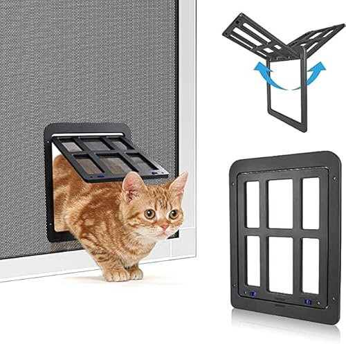 TIIFFY Katzenklappe Fliegengitter Automatischen Verschluss Hundeklappe Fliegengitter Balkontür mit Katzenklappe Haustierklappe (Color : Black, Size : 25cm*31.5cm)