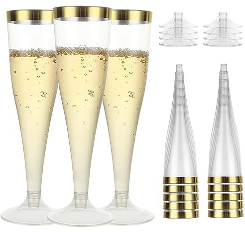 DAJAVE 100 Pcs Plastic Champagne Flutes 135ml(4.5oz) Plastic Champagne Glasses Reusable Clear Champagne Flutes for Party, Weddings, Birthdays and Daily Use