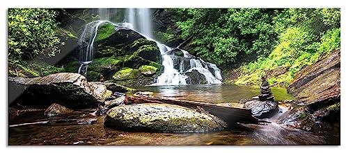 Pixxprint Glasbild Panorama, Wandbild aus Echtglas, Bergbach Wasser Steine, 120x50 cm, inkl. Aufhängung und Abstandshalter