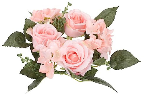 Garneck Eleganter Künstlicher Rosenkerzenkranz Dekorative Stumpenkerzenringe für Weihnachten