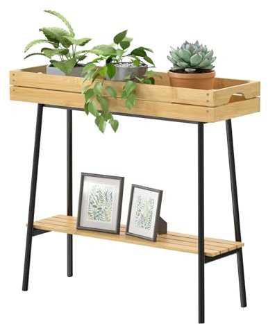 BAMBANG Bamboo Plant Stand Indoor, 2 Tier Wood Plant Table, Tall Plant Pot Stand for Indoor Plants, Window Sill Plant Shelf, Plant Holder Flower Stand for Living Room Outdoor