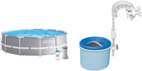 Intex kit Piscine Prism Frame Ronde Tubulaire (ø) 3,66 x (h) 0,99m & Skimmer de Surface Deluxe pour autostable ou Tubulaire