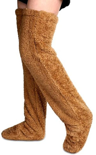 YODITI Plüsch Overknee Socken Flauschig: Damen Strümpfe Stulpen Teddy lange Beinwärmer Winter Warme Schlafsocken - Frauen Wintersocken Kniestrümpfe für Schlafen Zuhause