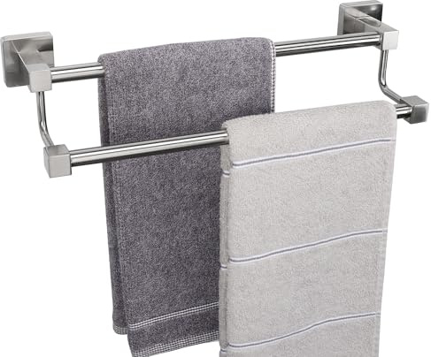 TocTen Doppia barra portasciugamani da bagno – spesso in acciaio inox SUS304 per bagno, accessori da bagno, doppia asta porta asciugamani resistente, montaggio a parete (nichel spazzolato, 40,6 cm)