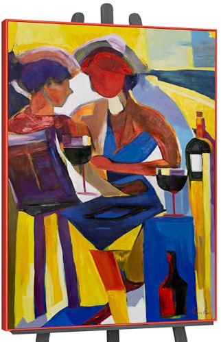 YS-Art Abstrakt Acryl Gemälde auf Leinwand farbenfroher Abend handgemalt Wandbilder Wohnzimmer modern Wohndekor Bild romantisches Paar echte Kunst 120x80 cm