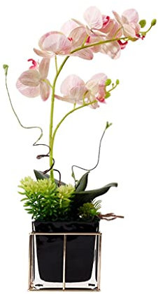 Flores artificiales, flores artificiales con jarrón de cristal, orquídeas falsas, flores Phalaenopsis, ramos de flores artificiales para decoración de mesa de fiesta en el hogar, flores realistas