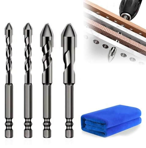 LINXINS 4 Pieces High-Strength Eccentric Twist Drill Bit Eccentric Twist Drill Bit Mortice Drill Bit Set 6/8/10/12mm Suitable for Brick Plastic Ceramic Tile Cement Glass(With 1 rag)