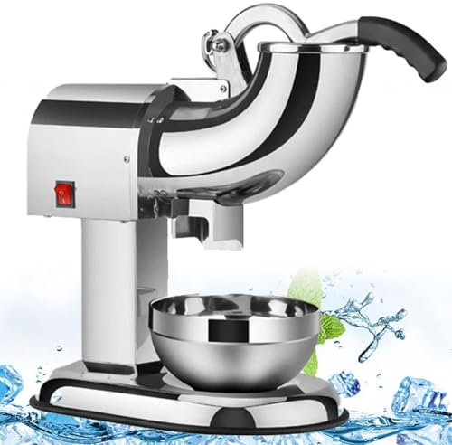 Electric Ice Crusher Shaver Machine, 1420R/Min Portable Ice Shaving Snow Cone Maker with Stainless Steel Bowl, 180kg/H Double Knife for Commercial Home Restaurants Bars Cocktails