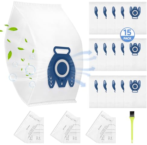 15 Pack GN Vacuum Dust Bags Replacements for Miele Hoover Bags Classic C1, Complete C2 C3, S227 S240, S270, S400, S400i, S600, S2, S5, S8 Series Vacuum Cleaner