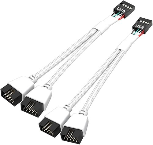 2 Stück Motherboard-USB 2.0 zu Dual 9-Pin-Extension-Header-Kabel - USB-Splitter für interne Computer (Geflochtene Weiß)