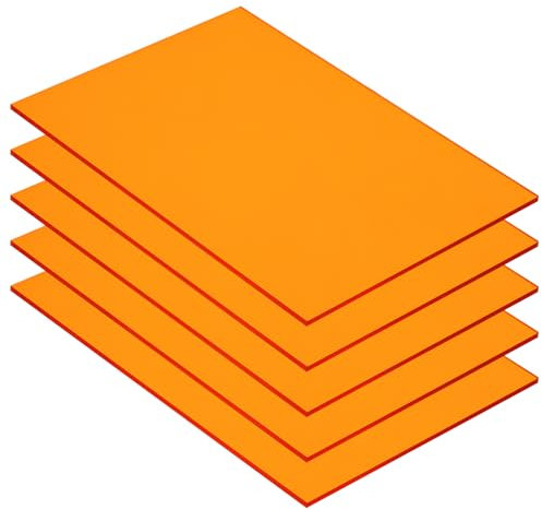 QUARKZMAN 5 Pz Lastre in Pmma Acrilico Trasparente Colorato 7 x 5Pollici Lastre in Acrilico Arancione per Progetti Fai da Te, Arte, Creazioni, Taglio e Incisione Laser