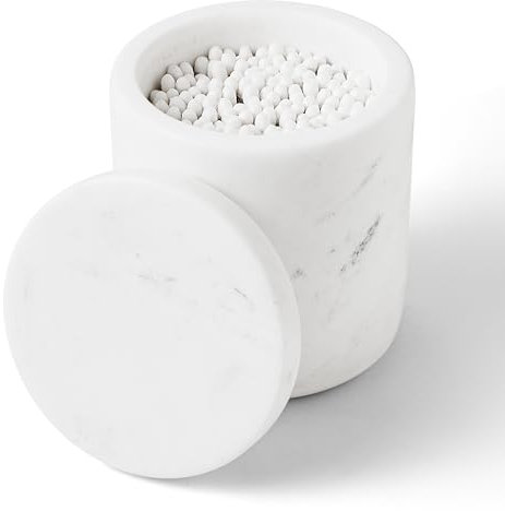 WORHE Marmor-Qtip-Halter mit Deckel, natürlicher Wattebauschbehälter für Wattestäbchen, Make-up-Schwämme, Badesalz, große Kapazität, Badezimmer-Behälter für die Aufbewahrung und Organisation auf der