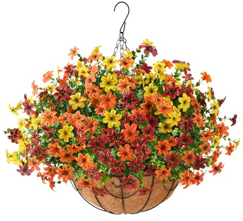 Artificial Flowers Fake Hanging Basket for Outdoor Spring Summer Decoration, 12 Bundles Faux Hanging Plants UV Resistant, Realistic Silk Flower for Outside Planters Porch Patio Balcony Yard Garden | 12 Bundles Fake Plants Faux Mums Look Real, Long-Lasting Vibrant Silk Flowers for Porch, Patio, Yard Autumn Decoration