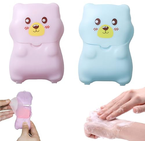 100 Pezzi Fogli di Sapone Portatili Carta Sapone da Viaggio Fogli Sapone Carta Portatile con Piccolo Orso Fogli di Sapone di Carta Usa e Getta Per Viaggio Campeggio Aattività All'Aperto