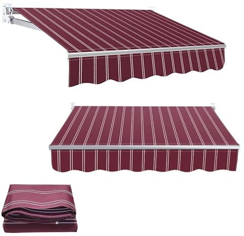 Markisenbespannung, Wasserabweisend & Sonnenschutz Ersatz Markisentuch, Markisenstoff for Terrasse, Balkon, UV-beständig Polyester Überdachung Klemmmarkise Wasserdichte(ohne Rahmen)(Red Stripe,(6.6x5f