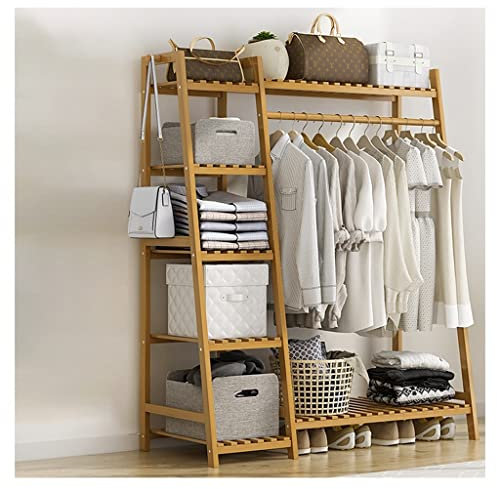 B C Rack mit 7 Ablagen und 2 Kleiderhaken, exquisiter Kleiderständer zum Aufhängen von C und Mänteln (Braun, 130 x 40 x 140 cm)