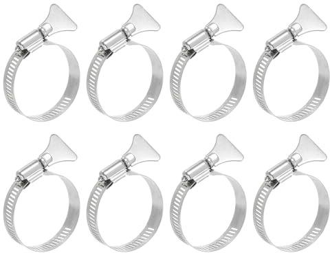 sourcing map 8Pcs Stainless Steel Hose Clamps Worm Gear Hose Clamp, 27-51mm (1 to 2) Adjustable Thumb Screw Key Type Clamps Fuel Line Clamps 12mm Bandwidth for Plumbing, Automotive