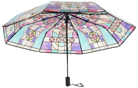 Clear Vintage Parasol Umbrella,Stained Glass Hand Painted Automatic Umbrellas,Stylish Clear Stained Glass Umbrella,Vintage Aesthetic Windproof for Women