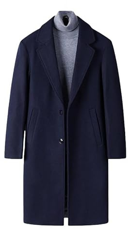 Cappotti lunghi da uomo in lana, monopetto, con risvolto e tasche, spesso, classico, vestibilità regolare, cappotto trench caldo invernale (blu navy, L), Marina Militare, L