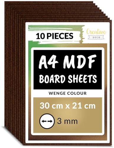 Creative Deco 10 x A4 MDF Platten Einseitig Lackiert Wenge 300 x 210 x 3 mm | Dünne Holz-Platten | Perfekt für Laser, CNC Router, Modellierung, Laubsäge