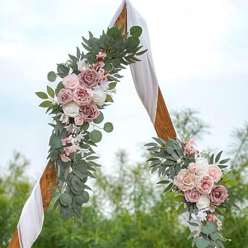 ZHDOKA 2 Pezzi Festoni di Fiori di Peonia Rosa Artificiale,Nozze Fiori Festoni Cartelli di Benvenuto per Nozze Festoni Floreali, Verde Finto Foglie di Eucalipto Ghirlande per (A)