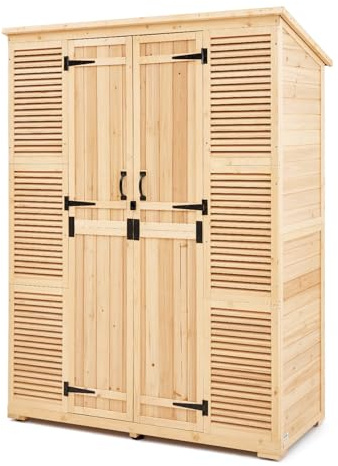 VEVOR Abri de Jardin, 1473x680x1980 mm, Grand Abri de Rangement à Outils Extérieur en Bois de Cèdre, avec Étagères, Portes Verrouillables, Toit Étanche, Armoire de Stockage pour Patio, Cour, Pelouse