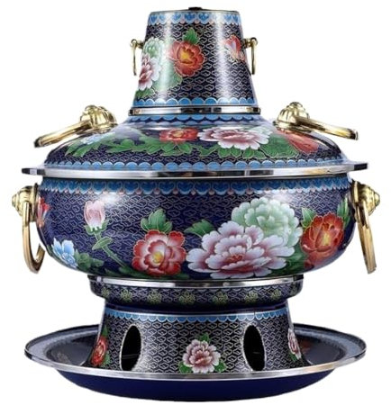 Fondue Olla Hot Pot Olla Caliente Duradera Cloisonne, Olla Caliente De Cobre, Carbón, Plato De Frotamiento De Cobre Para El Hogar Fondue Queso(Blue)