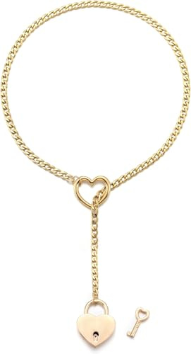 RWQIAN justerbar slip-kedja damer hjärta/O-ring/lås slip kedja punk gotiska kubanska halsband silver/guld/svart smycken Y-halsband 60 – 34 tum, 26 cm, Rostfritt stål