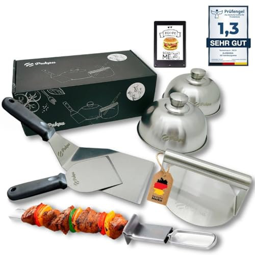 Kit Smash Burger Profesional – Prensa para Hamburguesas, Espátula, Campana para Cocinar, Set de Barbacoa, Accesorios Cocina Hombre – Acero Inoxidable, Ideal para Parrilla o Sartén (Negro-6)