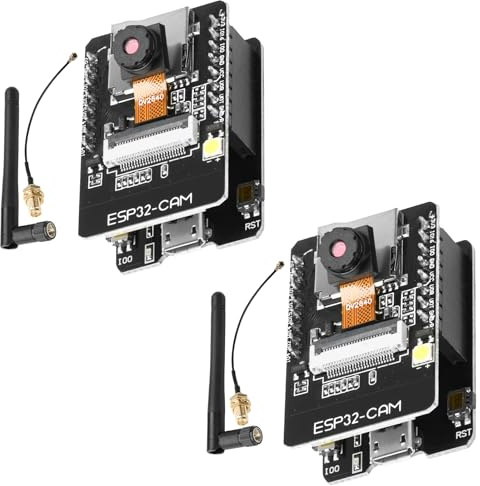 diymore Lot de 2 Cartes de développement pour ESP32 CAM WLAN/Bluetooth, pour ESP32 DC 5 V Dual Core avec Module de Carte TF 2640, Tige d'antenne 2,4 G, câble Adaptateur IPX