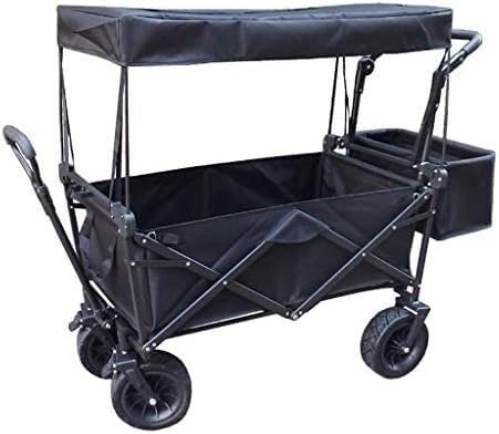 CCKUYT Einkaufswagen, zusammenklappbarer Gartenwagen, robuster Wagen mit Überdachung, multifunktionaler Einkaufswagen für den Außenbereich, Handwagen