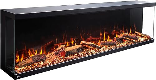 Chimenea eléctrica LED Unique 80 NH AFLAMO - Chimenea 3D de tres lados sin función de calefacción