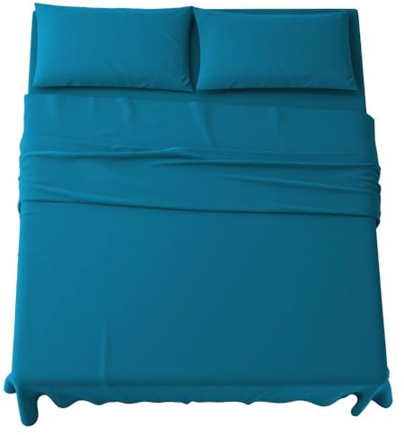 MAXIME MAISON - Completo Lenzuola Matrimoniali 4 Pezzi Set Lenzuola Matrimoniale in Microfibra Made in Italy, Completo Letto 1 Lenzuolo con Angoli, 1 Lenzuolo Sopra, 2 Federe (Oceano)