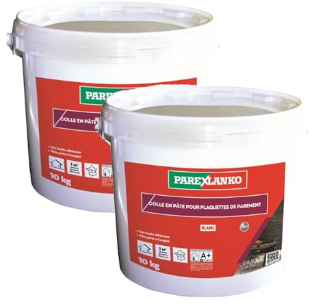 PAREXLANKO - Colle en pâte pour plaquette de parement - Blanc - Colle prête à l'emploi pour la pose de plaquettes, briquettes et pierres de parement - Murs intérieurs - 10kg (Lot de 2)