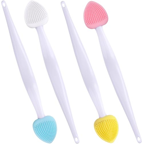 Winsyison Silikon-Lippenpeeling-Bürste, doppelseitige Lippenpeeling-Bürste für dunkle Lippen, Herzform, Lippenpeeling-Werkzeug zum Entfernen abgestorbener Haut, Rosa, Blau, Gelb und Weiß, 4 Stück