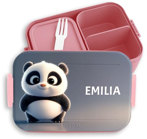 Kinder Bento Box Midi Lunchbox für Mepal Bentobox - Panda Brotbox mit Name Jausenbox Pandabär Vesperbox Kindergarten Geschenke zur Einschulung Geschenkidee Schulkind I Schulanfang I Schule - 900 ml