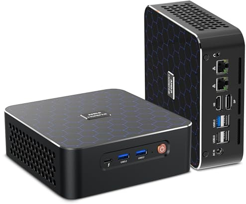 HAICOTECH Mini PC, Ryzen 7 8845HS Desktop Computer(8C/16T, up to 5.1GHz), 32GB DDR5 RAM 512GB SSD, Dual 8K Output Support 3 Display/6xUSB/Wi-Fi6/BT5.2/Dual 2.5G