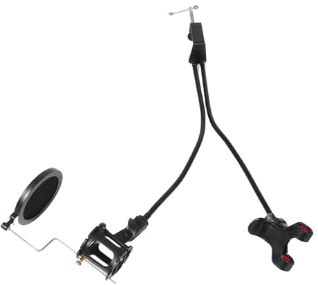SECFOU Mobile Phone Live Broadcast Bracket Double Arms Microphone Stand Clip for Desktop Use for Live Streaming and Podcasting Includes Pop Filter for Noise Reduction and Microphone