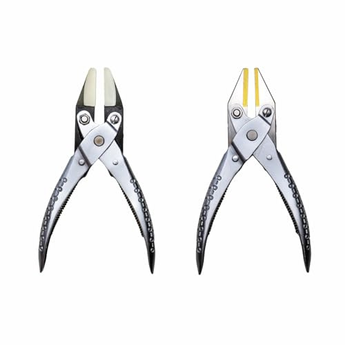 Set of 2 Parallel Action Pliers | 140mm Flat Nose Nylon Jaw Brass Jaw Jewelry Tool