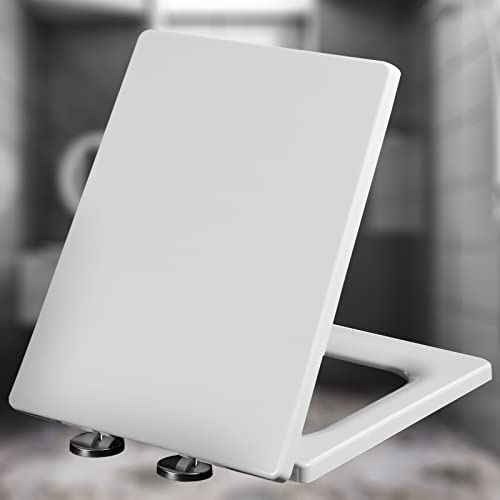 NSTVVEE Siège de Toilette carré à Fermeture Douce avec charnières à Fermeture Lente réglables de Taille Standard à dégagement Rapide (Blanc)