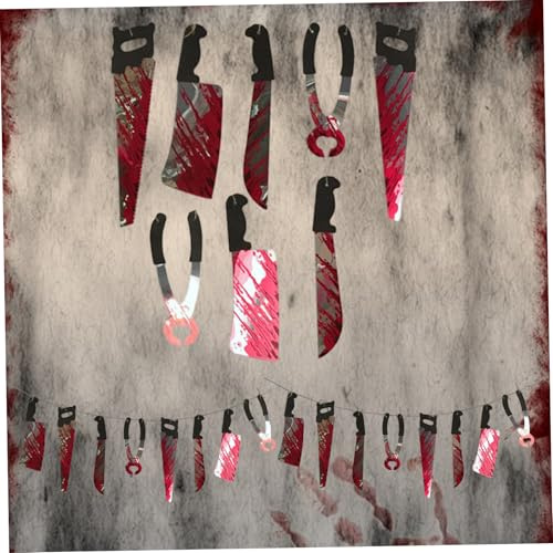 Banderas con 8 cuchillos ensangrentados, juego de 2 cuchillos ensangrentados, accesorios de Halloween, decoración aterradora de Halloween para fiesta, decoración del hogar..