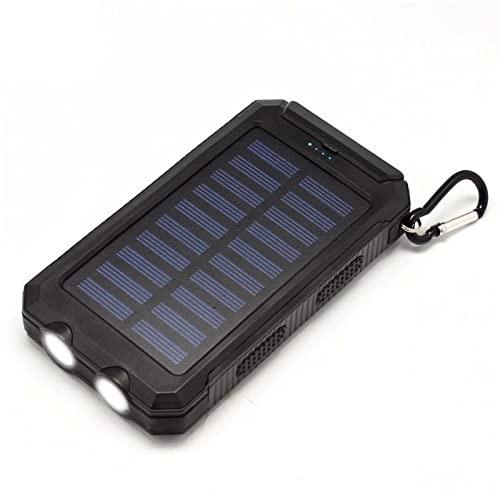 Banque d’Alimentation Solaire 10000mAh Banque d’Alimentation Batterie Externe étanche Chargeur de téléphone Portable Rapide, Noir
