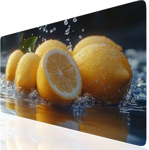 Zitrone Mauspad XXL, Gelb Mousepad 800x400x3mm mit Genähten Kanten, Mauspad Großes Schreibtischauflage, Gaming Mousepad Wasserdicht und Rutschfest, Desk Mat Vernähte Kanten für MacBook, Laptop DE-7207