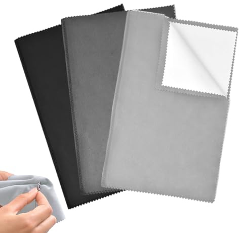 DOKRIN Limpieza y cuidado de joyas,Paquete de 3 paños de cuatro capas para pulir gafas y joyas, paños de terciopelo de doble cara para pulir plata (25 x 32 cm)