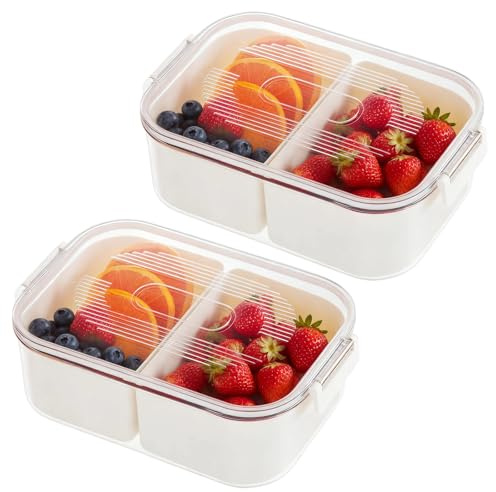 FARYODI Snackslåda med 2 fack, 2 stycken, snacksskål för barn, snackstallrik med lock, bärbar mellanmålslåda, snacksburk för snacks, nötter, frukt, sötsaker, kryddor, resor, fest, diskmaskinssäker