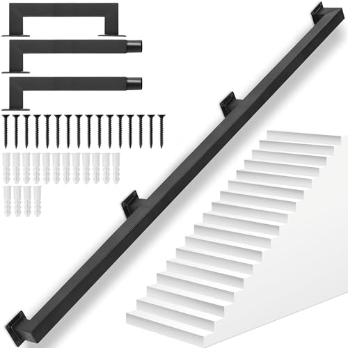 OUUTMEE 240 cm, corrimano in tubo quadrato in acciaio al carbonio, adatto per uso interno ed esterno, ringhiera per scale, altezza 7,5 cm, colore nero