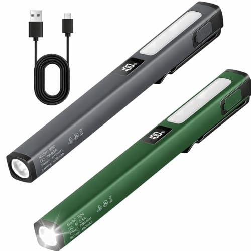Afenau 2 Stück LED Stiftlampe mit Magnet, Wiederaufladbare COB Arbeitsleuchte mit 6 Modi, Berner Pen Light, LED Taschenlampe USB Aufladbar für Camping, Wandern, Notfall, Inspektion, Reparatur